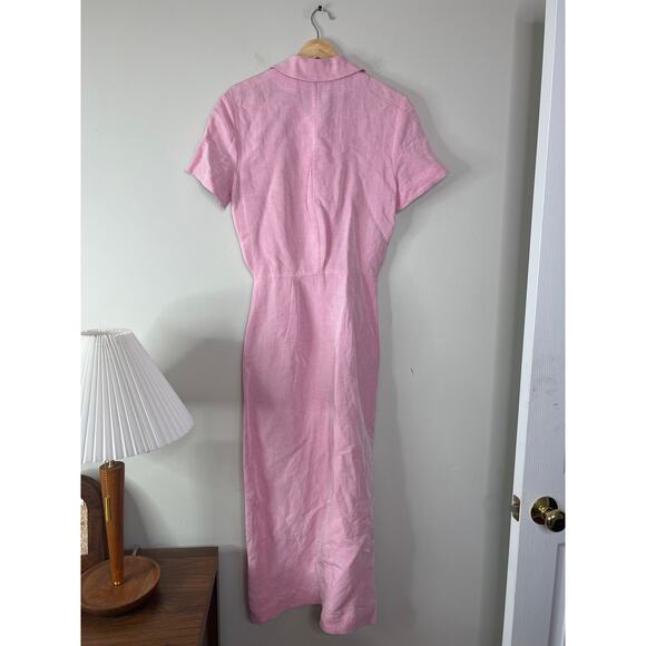 NEW Matthew Bruch Shirt Dress Linen Button Collared Midi Dress Pink Size: 2 - Picture 6 of 7